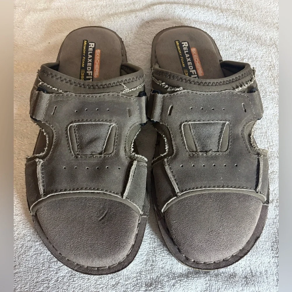 SKECHERS 360 RELAXED FIT SLIDE  SLIP ON GRAY CANVAS SANDALS MENS SIZE 11